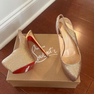 Christian Louboutin Multicolor Glitter Platform Slingback Pumps Size 39